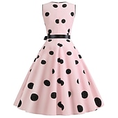 tanie stroje-damska linia a rockabilly sukienka groszki sukienka rozkloszowana sukienka rozkloszowana z zestawem akcesoriów lata 50. 60. retro vintage z opaską na głowę szyfon szalik kolczyki okulary kocie