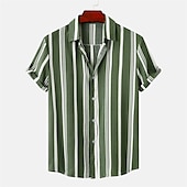 voordelige heren overhemd met knopen-Voor heren Overhemd Zomer overhemd Normaal shirt Overhemd met knopen Gestreepte shirts Zwart blauw Rood Groen Korte mouw Gestreept Strijkijzer Vakantie Straat Kleding Katoen Katoenmix Modieus Casual