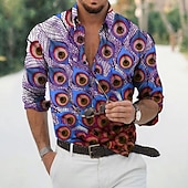 cheap Birds &amp; Animals-Men&#039;s Feather Shirt Aloha Shirt Long Sleeve Fashion Designer Casual Outdoor Vacation Daily Spring &amp; Summer Stand Collar 3D Print Button-Down Black White Black / Green Yellow Army Green