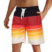 お買い得  男性用水泳パンツ-男性用 ボードショーツ スイムショーツ スイムトランク サマーショーツ ビーチショーツ ドローストリング メッシュ裏地付き 弾性ウエスト グラフィック 縞 高通気性 速乾性 ショート カジュアル 日常 祝日 ハワイアン ボヘミアン ルビーレッド ブルー マイクロエラスティック