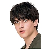 cheap Mens Wigs-Men&#039;s Wig Short Straight Hair Brown Short Hair Fluffy Black Short Curly Hair Oblique Fringe Fringe Fringe