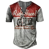 cheap Vintage&amp;Retro-Men&#039;s T shirt Tee Henley Shirt Tee Graphic Motorcycle Henley Blue red Red Blue Purple Green 3D Print Plus Size Outdoor Casual Short Sleeve Button-Down Print Clothing Apparel Designer Stylish Retro