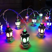 رخيصةأون يعمل بالبطاريات-ramadan eid led string light muslim lantern mubarak lantern oil lamp aa battery box led party home decor lantern lighting