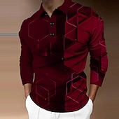 economico Polo geometrica da uomo-Per uomo Geometrico Polo Maglia da golf Manica Lunga Magliette polo Camicie con Colletto Casual Abbigliamento da vacanza Abbigliamento Formale Abbigliamento da festa Bottoni Stampa 3D Giallo Verde