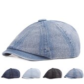 tanie Czapki męskie-Męskie Beret Kapelusz gazeciarza Czarny Niebieski Jeans Moda miejska Elegancki Codzienny Na zewnątrz Codzienny Wyjściowe Równina Filtr przeciwsłoneczny