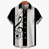 preiswerte Herren Bowling-Shirt-Herren Noten Hemd Bowlinghemd Knopfhemd Kurzarm Sport Mode Streetwear Lässig Täglich Wochenende Sommer Frühling Umlegekragen Druck Button-Down Schwarz / Weiß Schwarz Weiss + schwarz Weiß Orange