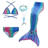 cheap Mermaid Swimsuit-Kids Girls&#039; Five Piece Mermaid Swimwear Swimwear Bikini Swimming Rainbow Cute Sexy Print Bathing Suits 3-10 Years Summer Light Blue Rose Gold
