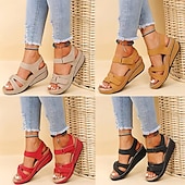 preiswerte Komfortsandalen-Beige Keilsandaletten für Damen - lässige offene Sommerschuhe mit verstellbaren Riemen und bequemer Sohle für den Alltag