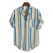 voordelige heren overhemd met knopen-Voor heren Overhemd Zomer overhemd Normaal shirt Overhemd met knopen Gestreepte shirts Geel Blauw Rood Donkerblauw Korte mouw Gestreept Band Kraag Vakantie Straat Afdrukken Kleding 100% katoen