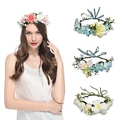 economico Accessori per acconciature-fascia del fiore rosa corona floreale di boho cerchio dei capelli della ghirlanda copricapo della boemia copricapo donne del copricapo corona delle ragazze fasce per capelli a foglia decorazione del