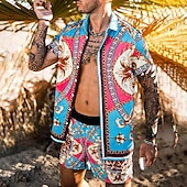 cheap Men&#039;s Printed Shirts Sets-Men&#039;s Leopard Zebra 2pcs Shirts Sets Summer Hawaiian Shirt Short Sleeve Short Pants Turndown Fashion Hawaiian Casual Outdoor Vacation Beach 3D Print Button-Down Summer Spring Black Yellow Pink