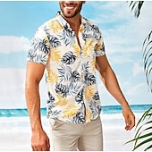 preiswerte Essen &amp; Getränke-Herren Tropisch Hemd Hawaiihemd Sommerhemd Aloha-Shirt Kurze Ärmel Hemd Umlegekragen Tropisch Modisch Hawaiianisch Outdoor Strasse Hawaiianisch Gelb Rosa Braun S M L