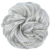 cheap Chignons-Messy Bun Large Scrunchies Wavy Curly Synthetic Silver Grey Ponytail Hair Extensions Thick Updo Hair Pieces for Women Girls Kids