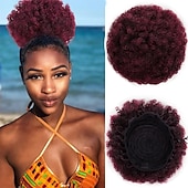 olcso Frufruk-ombre szürke afro puff húzózsinór lófarok természetes pergő göndör lófarok hajhosszabbítás fekete nőknek afro-amerikai rövid kócos lófarok zsinór