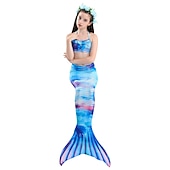 voordelige Zeemeermin badpak-Kinderen Voor meisjes Drie stuk Zeemeermin zwemkleding Badmode Bikini Strand Zwemmen Afdrukken Actief leuke Style Badpakken 4-12 jaar Zomer Rose paars Polkadot