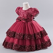 abordables Robes à Fleurs pour Filles-robe de soirée pour filles en bas âge robe de soirée florale robe midi performance maille col rond manches courtes robe active 3-7 ans vin d&#039;été