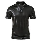 preiswerte Klassisches Poloshirt für Herren-Herren Poloshirt Golfhemd Klub Kubanisches Halsband Kargen Kurzarm Brautkleider schlicht Wellen Neuheit Knopf vorne Regular Fit Silber Schwarz Gold Poloshirt