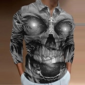 economico Halloween-Giorno dei Morti Per uomo Teschio Polo con zip Maglia da golf Manica Lunga Magliette polo Camicie con Colletto Casual Orrore Abbigliamento casual alla moda Abbigliamento da festa Abiti da festa