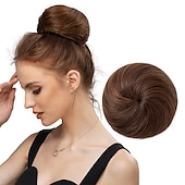 voordelige Chignons-zwarte knot haarstukken voor vrouwen meisjes dame trekkoord nep ballet bun extensions synthetische opgestoken donut chignon uit één stuk