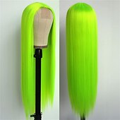 abordables Pelucas de fiesta-Pelucas verdes peluca sintética larga recta verde irlandés resistente al calor sin frente de encaje con cabello de bebé peluca sin pegamento para fiesta de San Patricio cosplay para mujeres de moda