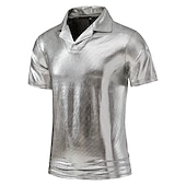 preiswerte Klassisches Poloshirt für Herren-Herren Poloshirt Golfhemd Klub Kubanisches Halsband Kargen Kurzarm Brautkleider schlicht Wellen Neuheit Knopf vorne Regular Fit Silber Schwarz Gold Poloshirt