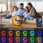 お買い得  スマートライト-リズムRGBICライトバーLEDスマートライトBluetoothスピーカーアラームクロック調光可能ウェイクアップライトアラームクロックワイヤレス充電テーブルランプ