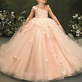 levne Šaty pro družičky-Ball gown svatební šaty prvního svatého přijímání dívčí roztomilé šaty na ples satén s aplikacemi mini svatební fit 3-16 let