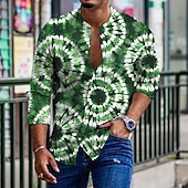 tanie Geometryczny wzór-Męskie Wzór tie-dye Koszula Zapinana na guziki koszula Długi rękaw Moda Designerskie Codzienny Na zewnątrz Urlop Codzienny Wiosna i lato Kołnierz stawiany Nadruk Przycisk w dół Niebieski Zielony Szary