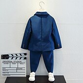 cheap Sets-4 Pieces Ring Bearer Suit Boys Kids Suit &amp; Blazer Shirt &amp; Pants Outdoor Casual Fashion Basic Solid Color Blue Cotton