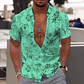 voordelige Bloemenprint-Voor heren Bloemig Tropische bloemen Bladeren Overhemd Hawaiiaans overhemd Aloha-shirt Korte Mouw Overhemd Strijkijzer Modieus Ontwerper Casual Buiten Straat Casual Geel Lichtgroen blauw 3D-afdrukken