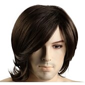 お買い得  メンズウイッグ-長いカールと部分的なフリンジの男性用ウィッグ