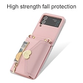 お買い得  サムスン用ケース-電話 ケース 用途 サムスンのギャラクシー Zフリップ6 Z Flip 5 Z Flip 4 Z Flip 3 ハンドバッグの財布 ウォレットカードケース フリップ ジッパ－ 取り外し可能なクロスボディストラップ付き ソリッド PUレザー