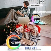 お買い得  スマートライト-リズムRGBICライトバーLEDスマートライトBluetoothスピーカーアラームクロック調光可能ウェイクアップライトアラームクロックワイヤレス充電テーブルランプ