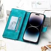 olcso iPhone-tokok-Vintage dombornyomott PU bőr tárca tok iPhone 16e 16 15 Pro Max Plus 14 13 12 11 Pro Max Mini X XR XS Max 8 7 Plus – flip fedél zipzárral kártyahellyel  keresztpánttal
