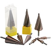 economico set di punte da trapano-3pcs m35 punta per trapano in cobalto 4-12 / 4-20 / 4-32mm scanalatura a spirale esagonale hss-co punta per trapano in metallo cono in acciaio ad alta velocità taglierina per acciaio inossidabile