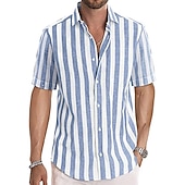 billige skjorte for menn-Herre Skjorte Uformell skjorte Stripete skjorter grå blå Svart Blå Grønn Grå Kortermet Stripe Aftæpning utendørs Dagligdagstøy Trykt mønster Klær Polyester Mote Gatemote Fritid