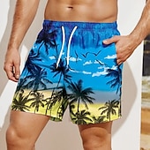 olcso Trópusi növények és virágok-Férfi Kókuszfa Naplemente Deszkás short Úszónadrágok Közepes csípő Hawaii Boho Szabadság Tengerpart Zsinór hálós béléssel Rugalmas derék Tervező Ruházat