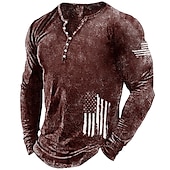 cheap Flag-Men&#039;s Graphic Prints National Flag Henley Shirt Graphic Tee Long Sleeve Shirt Long Sleeve Hot Stamping Designer Basic Modern Contemporary Vacation Street Going out Spring &amp;  Fall Black Red Navy Blue