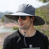 baratos Toucas para o exterior-Homens Chapéu de pesca Chapéu de Trilha Chapéu boonie Aba larga Verão Ao ar livre Proteção Solar UV Filtro Solar A Prova de Vento UPF50+ Chapéu Palha Preto Verde Tropa Azul Marinho para Acampar e