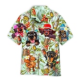 Men's Floral Animal Dog Shirt Summer Hawaiian Shirt Aloha Shirt Short Sleeve Shirt Turndown Tropical Fashion Hawaiian Casual Hawaiian Holiday Green S M L4