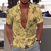 voordelige Bloemenprint-Voor heren Bloemig Tropische bloemen Bladeren Overhemd Hawaiiaans overhemd Aloha-shirt Korte Mouw Overhemd Strijkijzer Modieus Ontwerper Casual Buiten Straat Casual Geel Lichtgroen blauw 3D-afdrukken