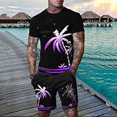 voordelige Bedrukte T-shirts voor heren-Voor heren Grafisch Kokosnootboom 2 stuks T-shirts sets Set korte broeken en T-shirts T-shirtoutfits Korte mouw Strakke ronde hals Hawaii Ontwerper Casual Buiten Vakantie Dagelijks 3D-afdrukken