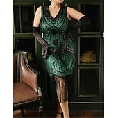 economico Abiti degli anni '20-Anni Ruggenti Anni 1920 Midi Abito Flapper Abito da cocktail Set di accessori Senza maniche Il grande Gatsby Invitato al matrimonio Paillettes Frangia con nappe Scollo a V Costume Per donna Mascherata