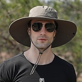 baratos Toucas para o exterior-Homens Chapéu de pesca Chapéu de Trilha Chapéu boonie Aba larga Verão Ao ar livre Proteção Solar UV Filtro Solar A Prova de Vento UPF50+ Chapéu Palha Preto Verde Tropa Azul Marinho para Acampar e