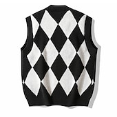 preiswerte Herren Strickjacke-Herren Pullunder Strickjacke Gerippt Stricken Taste Strick Geometrisch V Ausschnitt Moderne zeitgenössische Freizeitskleidung Ausgehen Bekleidung Ärmellos Herbst Winter Schwarz Blau M L XL