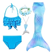 voordelige Zeemeermin badpak-Kinderen Voor meisjes Vijf stuk Zeemeermin zwemkleding Badmode Bikini Strand Zwemmen Regenboog Tie Dye leuke Style Badpakken 3-10 jaar Zomer Licht Blauw Kleurrijk