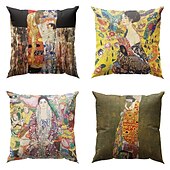 levne Vintage styl-slavný obraz oboustranný povlak na polštář 4ks gustav klimt měkký dekorativní čtvercový povlak na polštář povlak na polštář do ložnice obývací pokoj pohovka gauč křeslo
