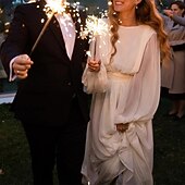 cheap Wedding Dresses-Beach Vintage Open Back 1940s / 1950s Wedding Dresses A-Line Scoop Neck Long Sleeve Chapel Train Chiffon Bridal Gowns With Solid Color 2023