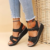 preiswerte Komfortsandalen-Beige Keilsandaletten für Damen - lässige offene Sommerschuhe mit verstellbaren Riemen und bequemer Sohle für den Alltag