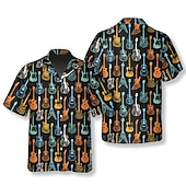 billiga Musik och gitarrer-Herr Styrelseledamöter Guitarr Skjorta Hawaii skjorta Knapp upp skjorta Kortärmad Tropisk Mode Hawaiisk Ledigt Hawaiisk Helgdag Sommar Vår Nedvikt Mönster Button-Down Blå